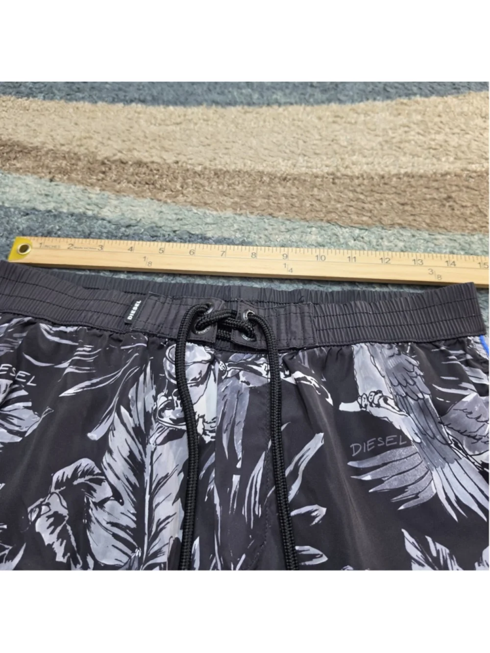 Diesel Beachwear Swim Trunks Mens S Black Tropical Print Drawstring Shorts